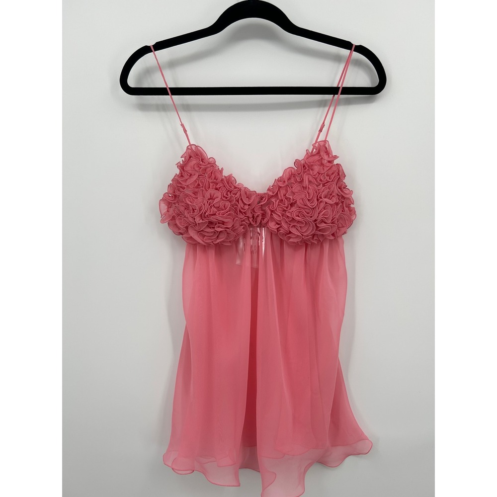 La Senza Lingerie Pink Ruffle Rosette Babydoll Chemise Sheer Nightgown Small - Picture 2 of 13